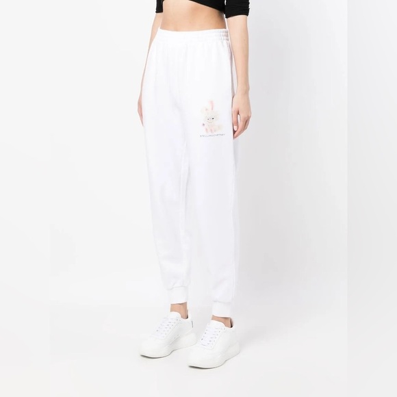 Stella McCartney bunny graphic print tapered track pants in white - Picture 1 of 6